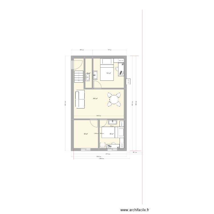 Logement amenagement. Plan de 5 pièces et 46 m2