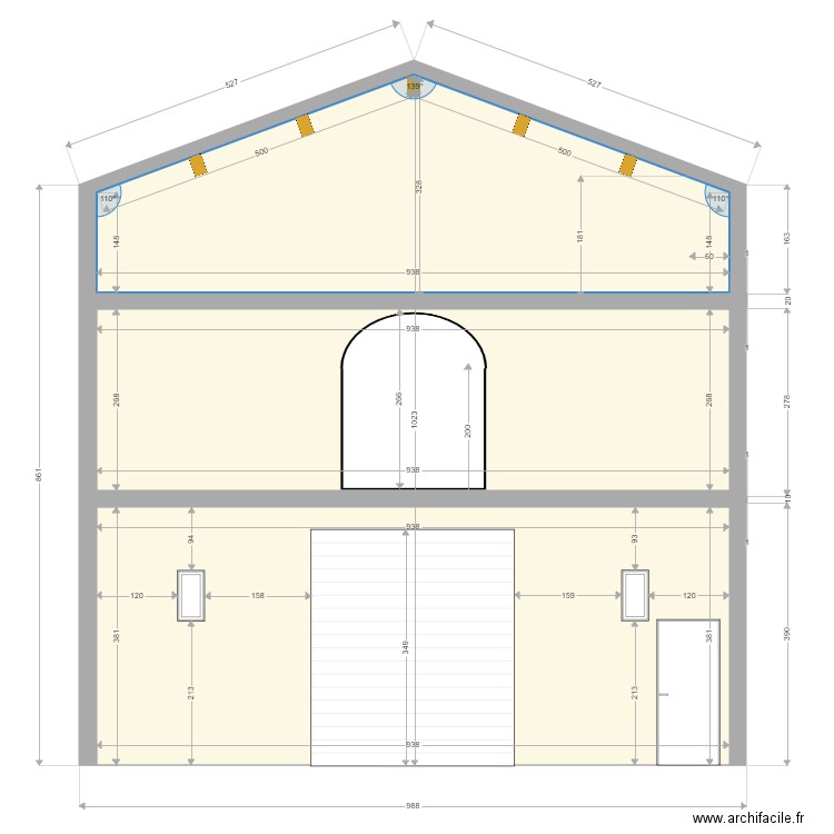 Façade devant. Plan de 0 pièce et 0 m2