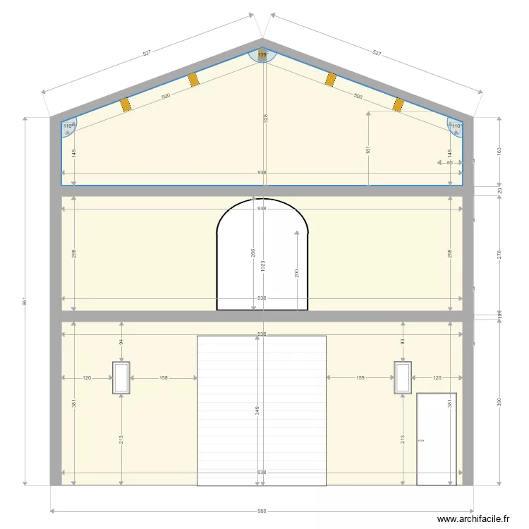 Façade devant. Plan de Façade devant. Plan de