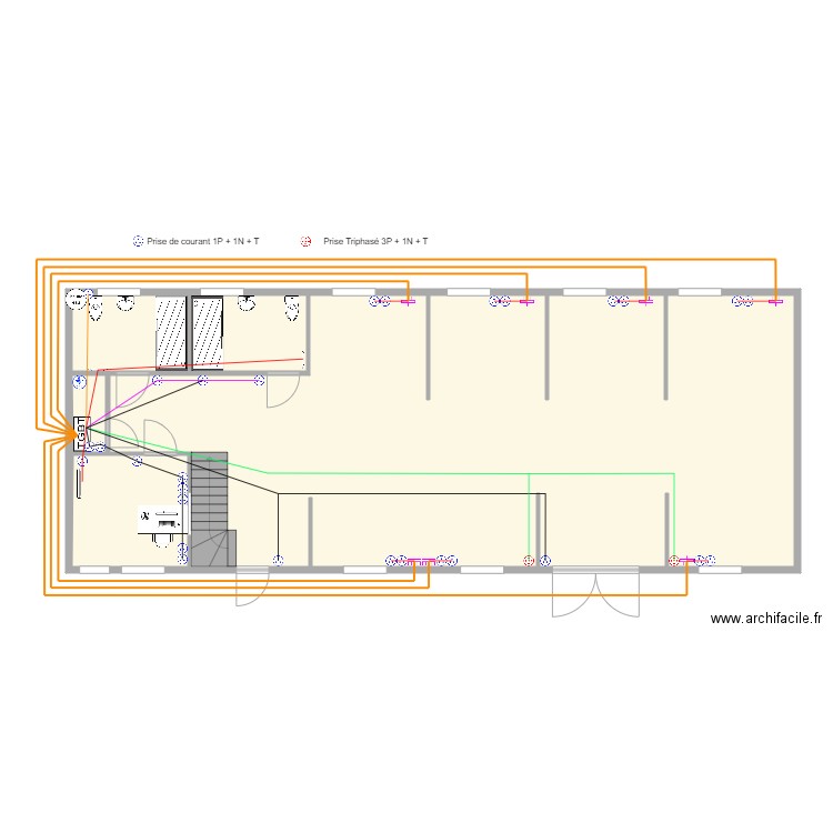 Projet Outil en Main Plan RDC Shéma Prise de courant , Chauffage et chauffe eau. Plan de 5 pièces et 147 m2