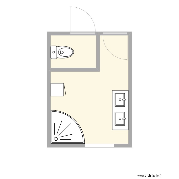 Hottier sdb existant. Plan de 2 pièces et 7 m2