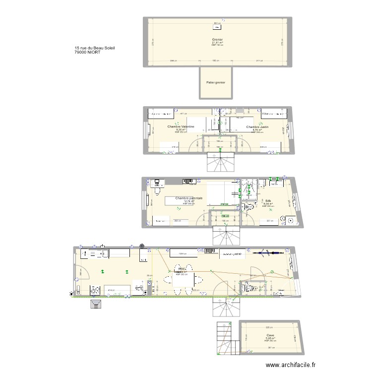 Plan maison. Plan de 12 pièces et 106 m2