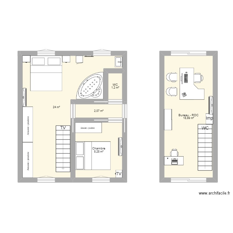 Maison Vallet 2023. Plan de 5 pièces et 54 m2