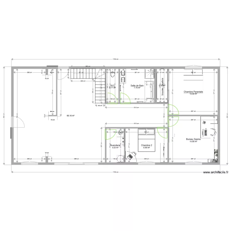 Plan Maison Mitoyenne avec &eacute;tage. Plan de 