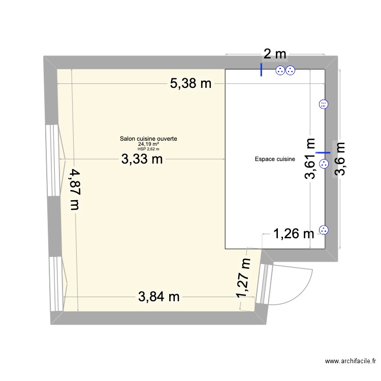 Joffre. Plan de 1 pièce et 24 m2