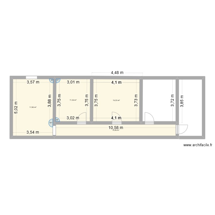 champs des fontaines. Plan de 4 pièces et 55 m2