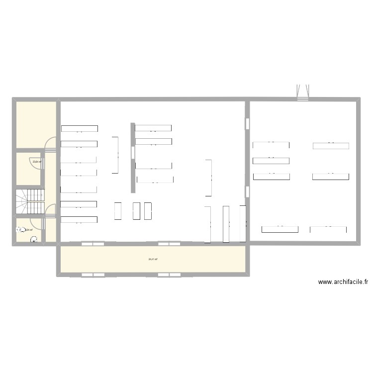 magasin. Plan de 3 pièces et 51 m2