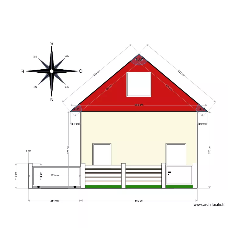 Façade nord après travaux. Plan de Façade nord après travaux. Plan de