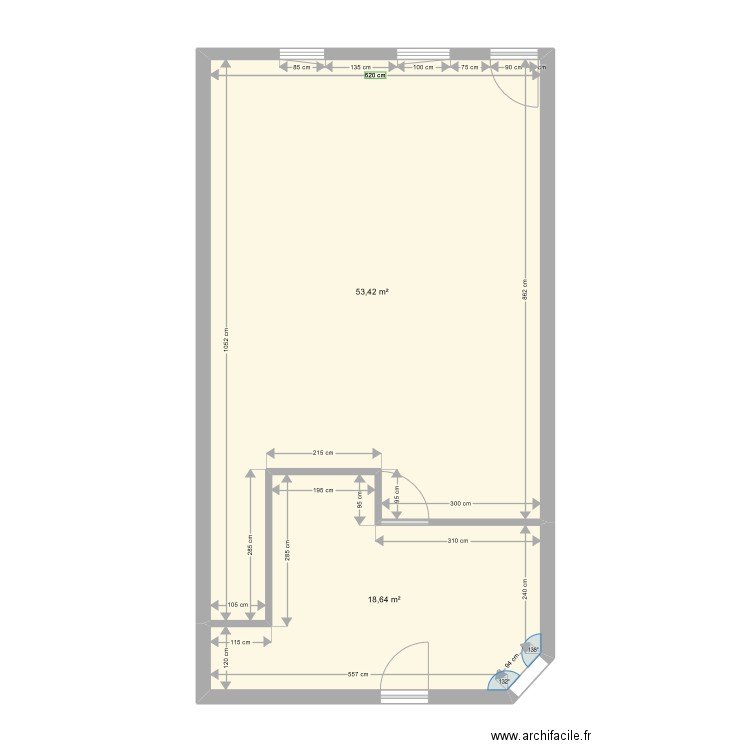 MAY-Denis-Appartement 1-Existant. Plan de 2 pièces et 72 m2