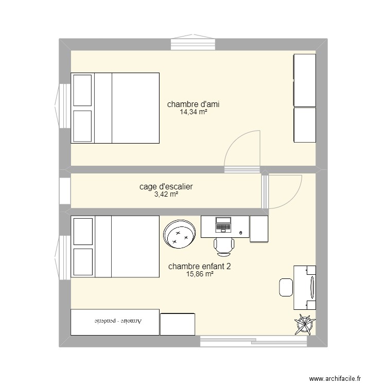 2ème. Plan de 3 pièces et 34 m2