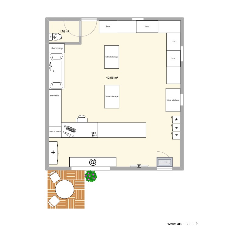 sallon de toilettage. Plan de 2 pièces et 51 m2