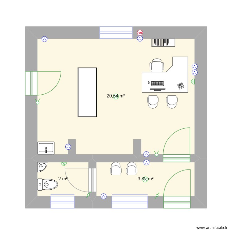 Cabinet Amandine. Plan de 3 pièces et 26 m2