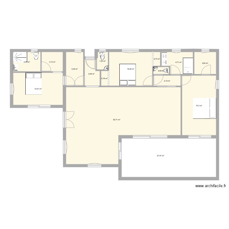 Maison idéale sans meuble version 100 avec extension. Plan de 0 pièce et 0 m2