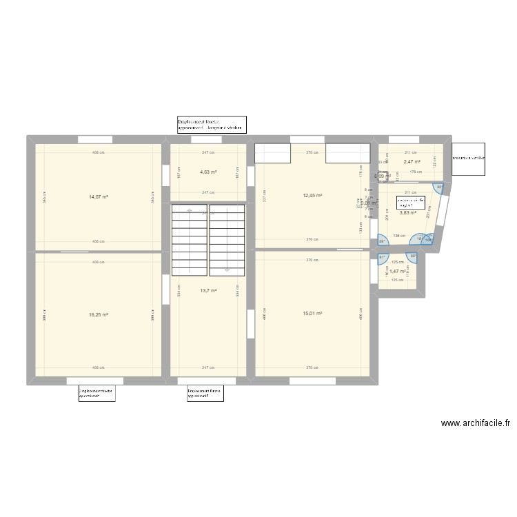 GL 1er étage. Plan de 11 pièces et 84 m2