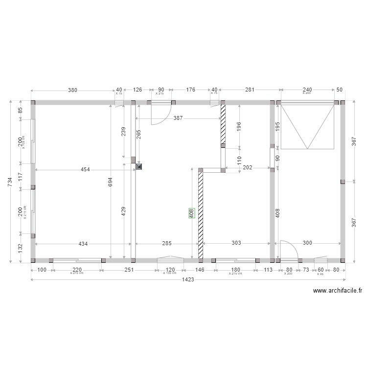 BOUSSER MACONNERIE RDC. Plan de 4 pièces et 92 m2