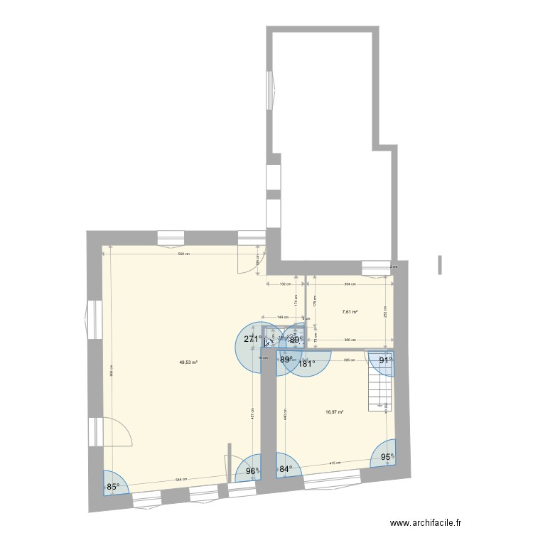 Extention. Plan de 3 pièces et 74 m2