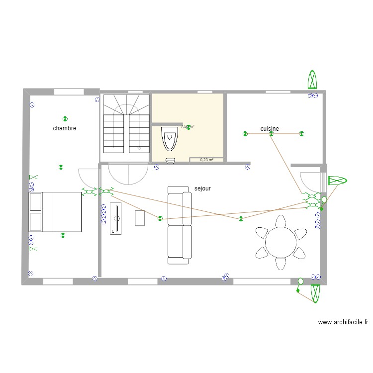 REZ DE CHAUSSÉ SEGUIN. Plan de 2 pièces et 8 m2