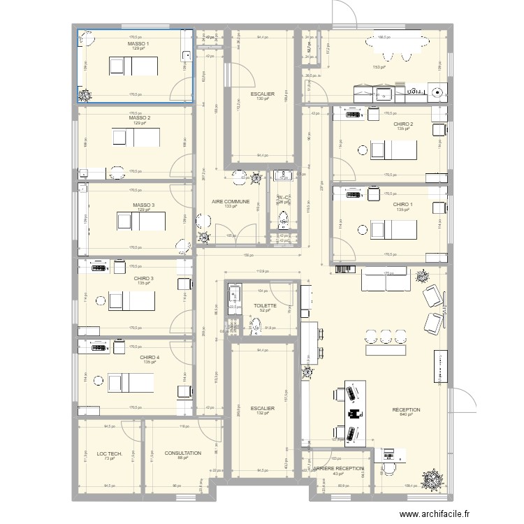 Nouvelle clinique 17 août 2022. Plan de 21 pièces et 225 m2