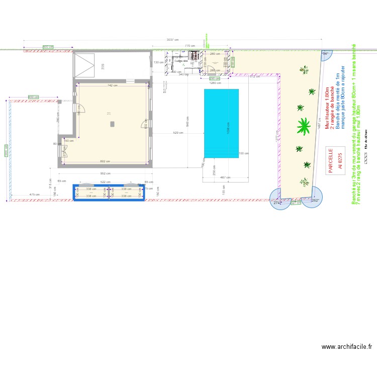 Mur cloture Terrasse+ local. Plan de 13 pièces et 174 m2