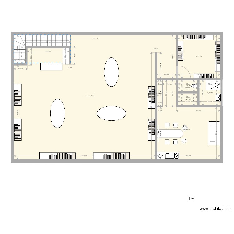 appartement 750 x 1100. Plan de 7 pièces et 160 m2