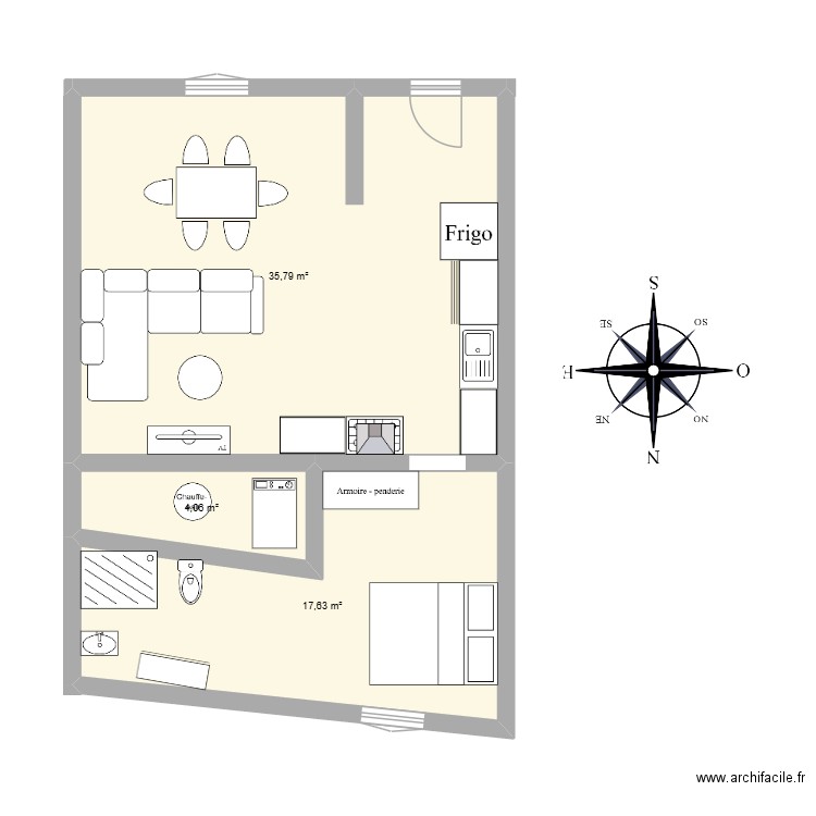Studio option 1. Plan de 3 pièces et 57 m2
