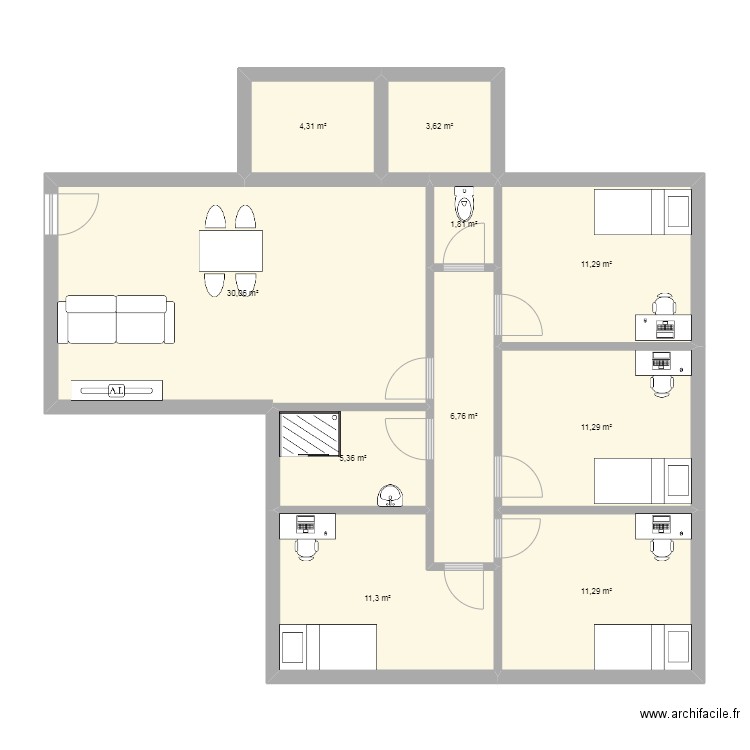 saf locaux. Plan de 10 pièces et 97 m2