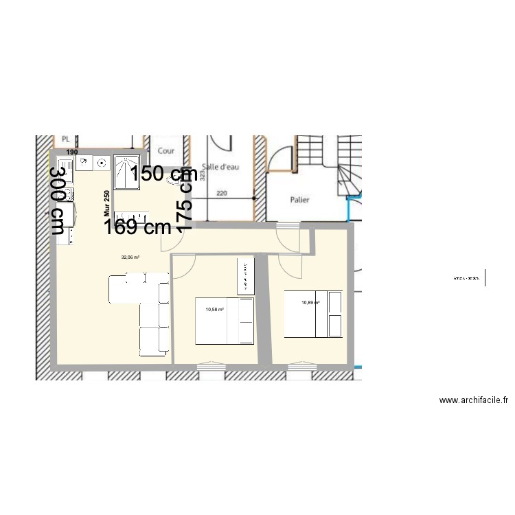 Cuisine_Caro_T3. Plan de 3 pièces et 54 m2