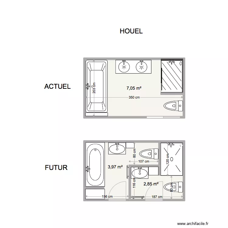 14 BIZET - Salle de bain 2e niveau. Plan de 