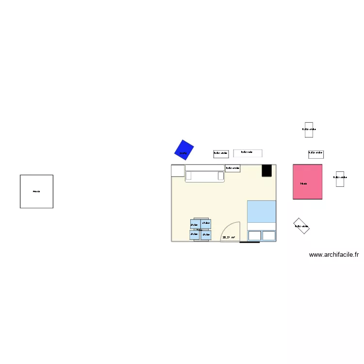 studio. Plan de 1  et 20 m²
