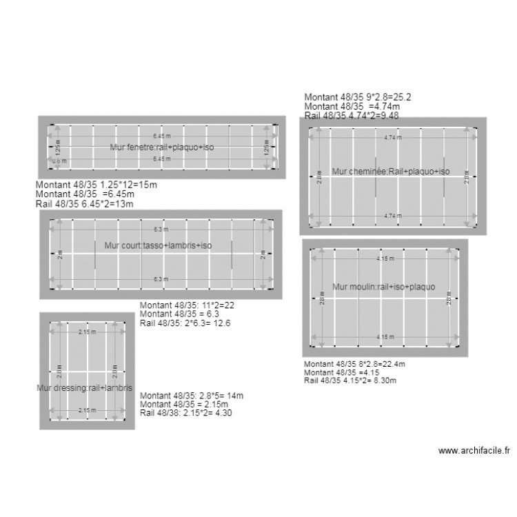 Mur 2em Placo 1. Plan de 0 pièce et 0 m2