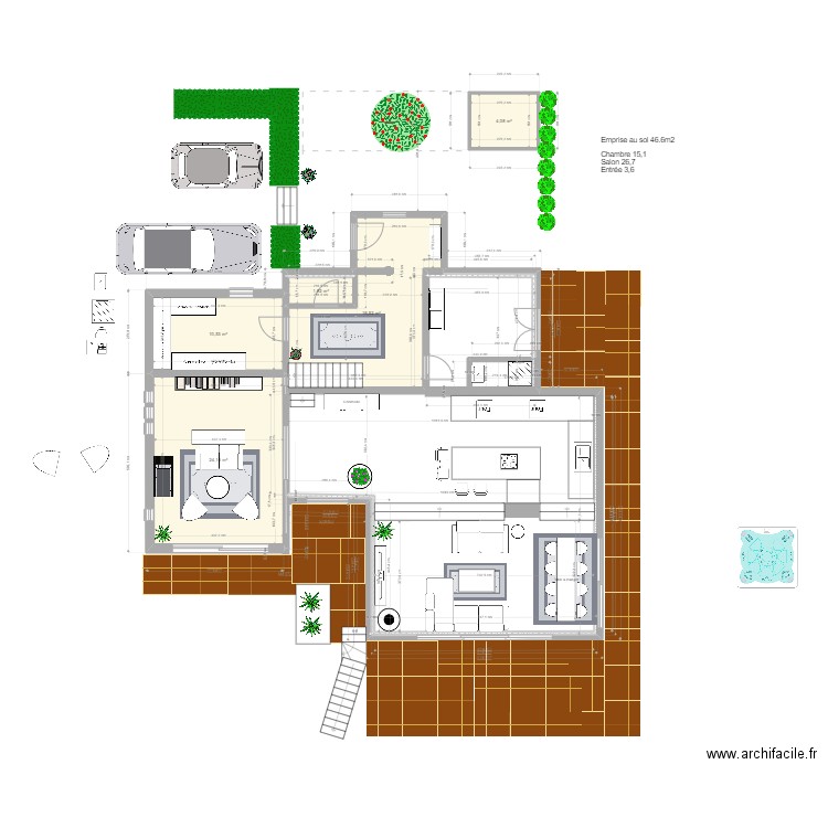 Plan Rez. Plan de 5 pièces et 60 m2