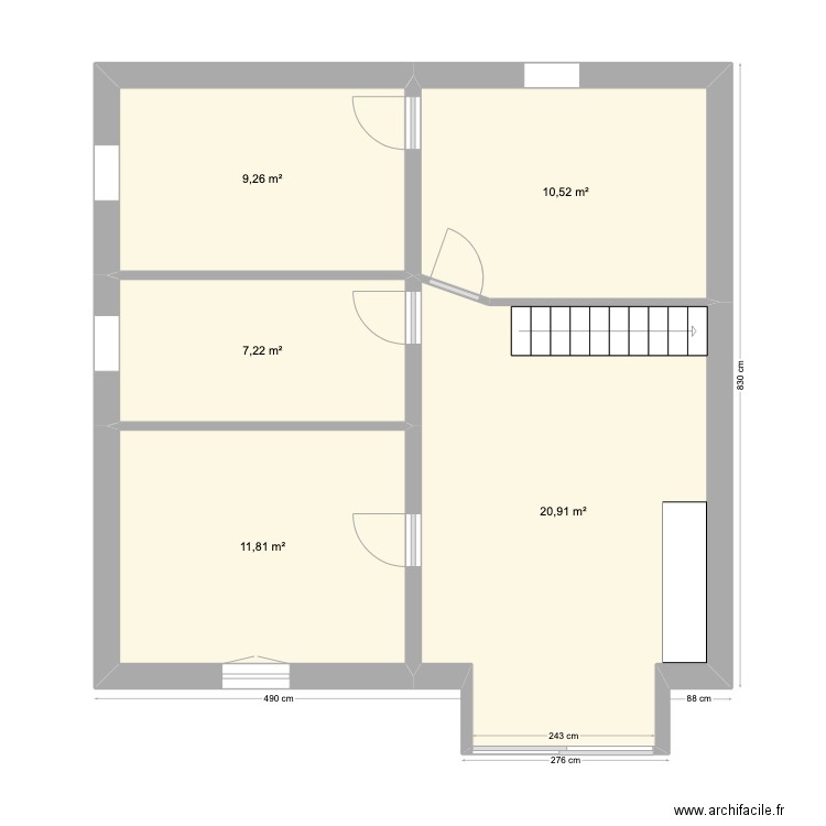 Chaville N_existant. Plan de 5 pièces et 60 m2