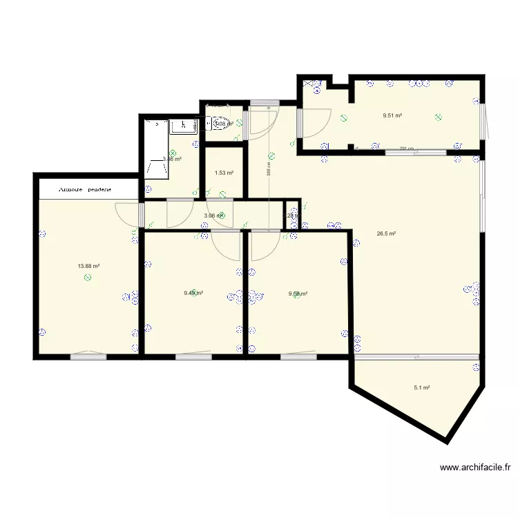 Parly 2 Type 1 3 Chambres modifié electricité. Plan de Parly 2 Type 1 3 Chambres modifié electricité. Plan de