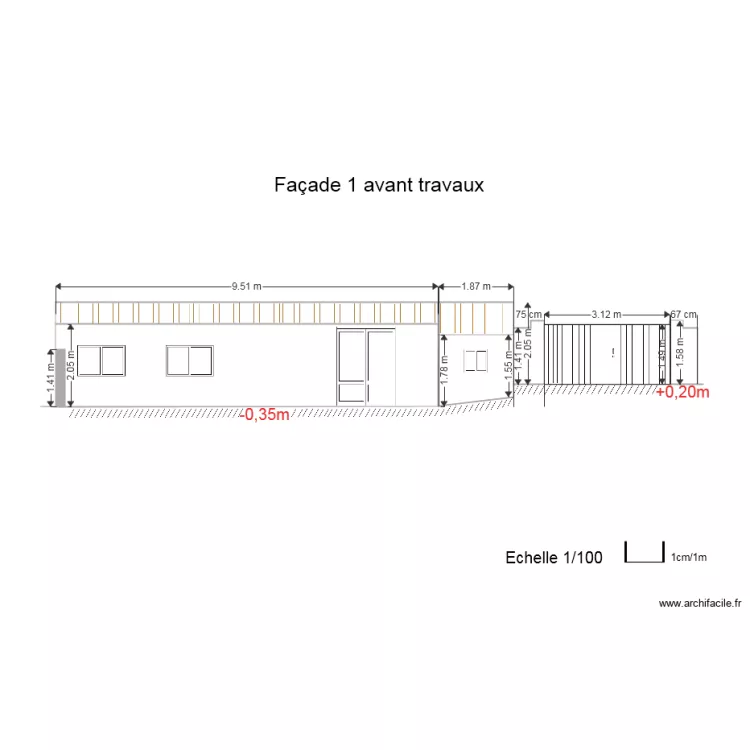 Fa&ccedil;ade 1 avant travaux . Plan de 