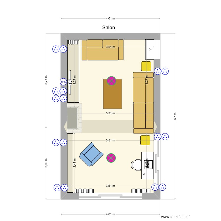 RDC Salon dernier Cheminée. Plan de 2 pièces et 20 m2