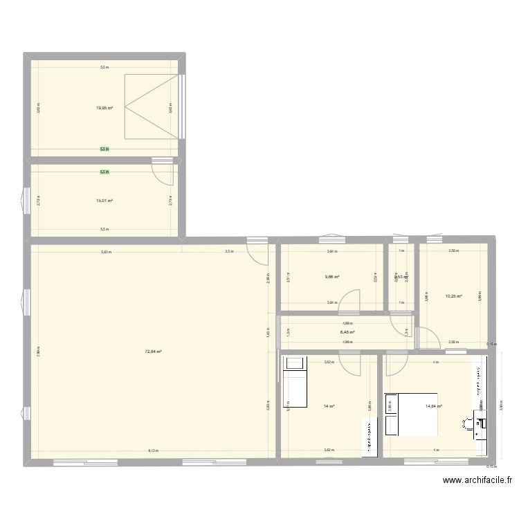 Maison 1. Plan de 9 pièces et 166 m2