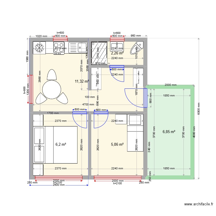 214353464675487654523312423557. Plan de 5 pièces et 32 m2