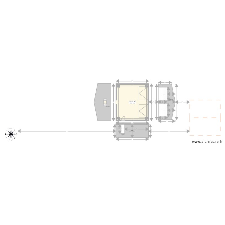 plant garage complet avec facade. Plan de 1 pièce et 56 m2