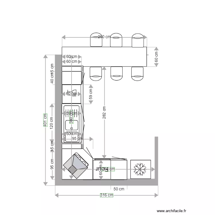 cuisine etage. Plan de 