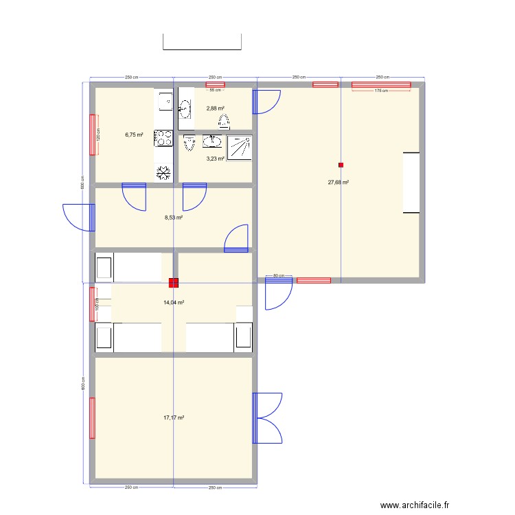 restaurant. Plan de 7 pièces et 80 m2