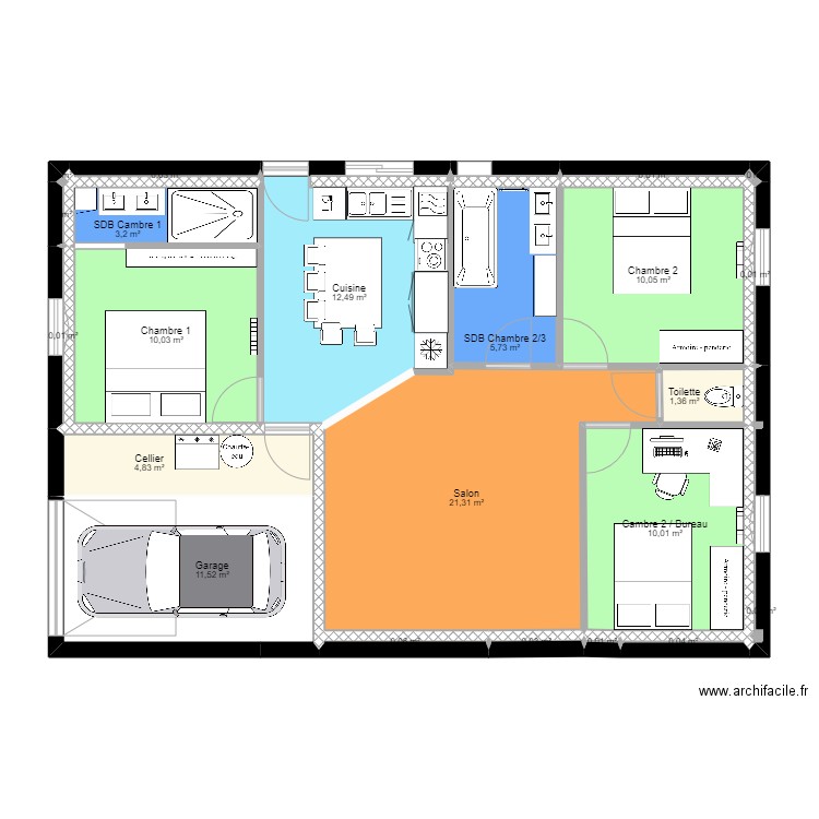 Maison. Plan de 22 pièces et 91 m2