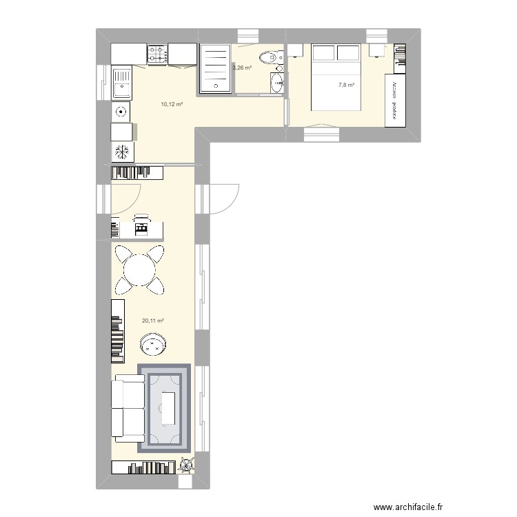 Container 2x40 feet essai 2. Plan de 4 pièces et 41 m2