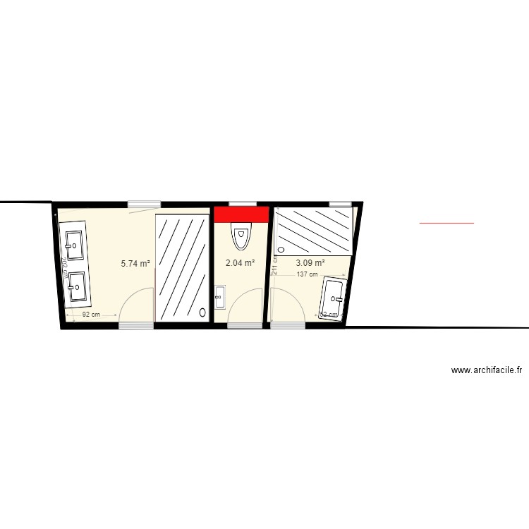 SDB MANDELIEU MODIFS v4. Plan de 3 pièces et 11 m2