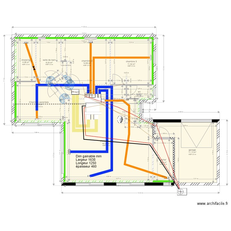 implantation gainable. Plan de 10 pièces et 120 m2