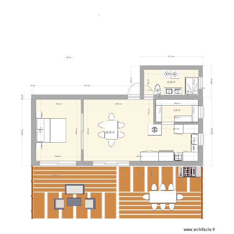 la maison du Bonheur version 2 temps autre version. Plan de 3 pièces et 49 m2