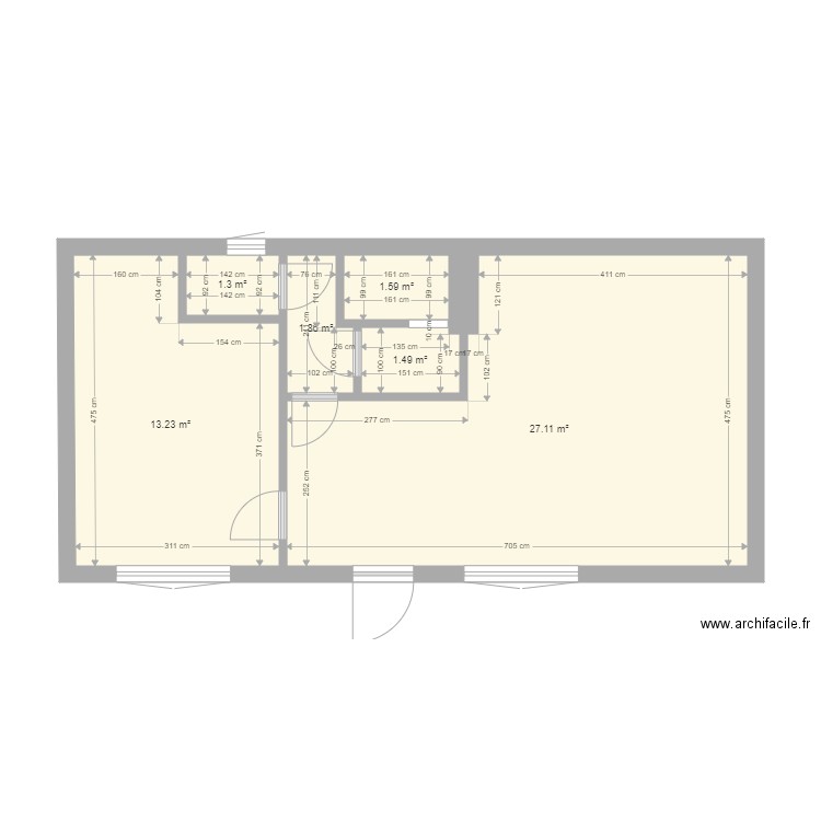 studio paul avec cotes . Plan de 0 pièce et 0 m2