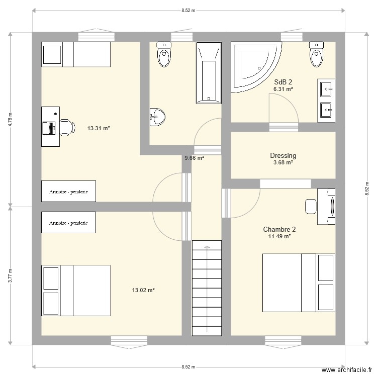 1er étage 3 chambres. Plan de 0 pièce et 0 m2