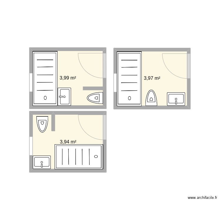 SdB Mariposa. Plan de 3 pièces et 12 m2