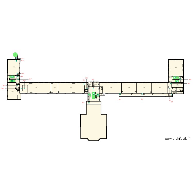 Plan 2ème étage BAES . Plan de 31 pièces et 1256 m2