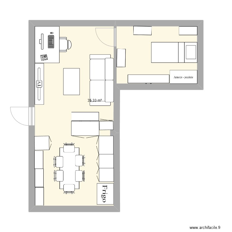 Studio Mephala. Plan de 1 pièce et 35 m2